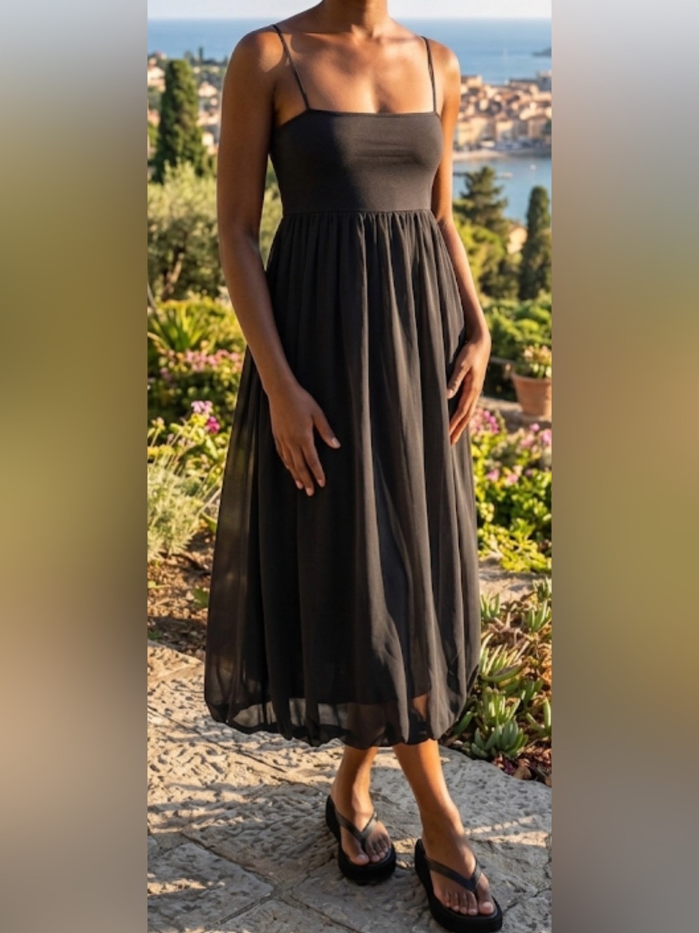 Zara Black Spaghetti-Strap Midi Dress Size Small
